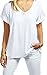 Women's Casual V-Neck Roll Over Short Sleeve Solid Loose T-Shirt Blouse