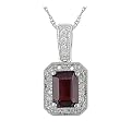 10K White Gold .10ct.t.w. Diamond-Accented Garnet Pendant Necklace
