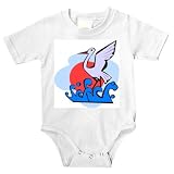 Onesie with water, artistic, wing, waves, wildlife, crane, profile, wading, stylized, 