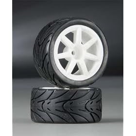 Team Associated 18R Pre-Mounted Wheels, Tires, White from Associated Accessories