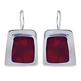 Sterling Silver Red Jasper Inlay Irregular Shape Drop Earrings