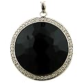 Sterling Silver 27mm Round Black Onyx And White Topaz Pendant Including 18" Chain