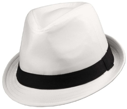 Classic Short Brim Fedora White With 1" Black Band by Decky, Small/Medium