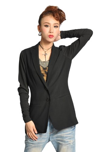 1veMoon Women's Turn-down Collar Long Version Tunic Pleated Coat,Black, Regular Sizing 6