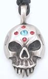 CRYSTAL SKULL Head Silver Tone PEWTER Pendant Necklace