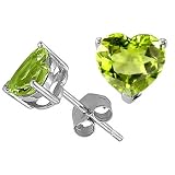 1.40 cttw Genuine Heart Genuine Heart Shape Peridot Earring Studs - 14kt White or Yellow Gold