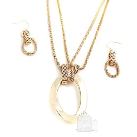 Gold & Silver Oval Pendant Nacklace, Earring Set