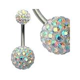 Utopia� belly bar, Crystal Clear Round, body jewelry, surgical steel belly ring bar Swarovski crystals naval ring,bar length 12mm nickel free - more than 100 Swarovski crystals