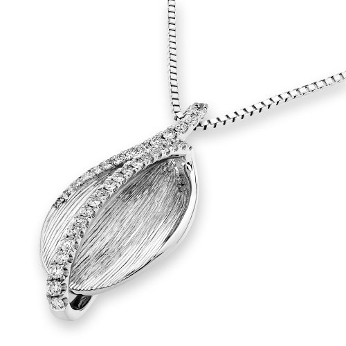 18K White Gold Rough Texture 3D Oval Shaped Round Diamond Pendant w ...