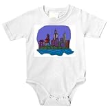 Onesie with Lake Michigan, buildings, town, skyline, Sears Tower, nighttime, Chicago, city, cityscape, illuminated, office buildings, lake, stars