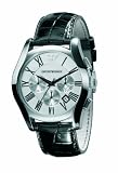 Emporio Armani Gents Chronograph Dark Black Leather Strap Watch