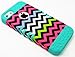 New Impact Hybrid Combo Hard Case Soft Rubber for Iphone 5 Rainbow Chevron Teal Blue Skin