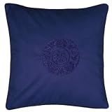 Decorative Handmade Navy Blue Cushion Cover / Pillow Sham - Chinese Fortune & Lotus Flower Symbol