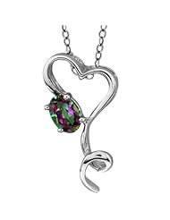 0.55 Ct Oval 6X4mm Green Mystic Topaz 925 Sterling Silver Pendant with 18" Chain