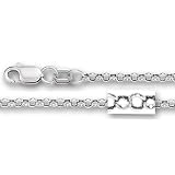 14K White Gold Round Rolo Link Chain Bracelet – Width 2.3mm – Length 7 Inch