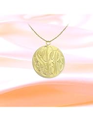 Monogram Necklace 1/2 inch 24K Gold Plated Sterling Silver Hand Engraved Personalized Initial Necklace - Made in USA