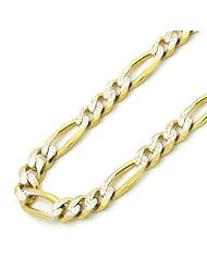 14K Gold 5.5mm Italian Concaved White Pave Figaro Chain Necklaces ( Available Length 18", 20", 22", 24", 26")