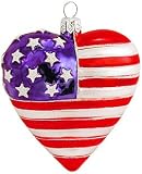 Heart Shaped American Flag Glass Ornament