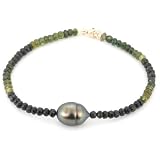 14k Yellow Gold 9-10mm Peacock Baroque Freshwater Cultured Pearl and Multi-Green Tourmaline...