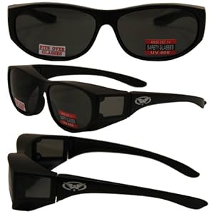 2 PAIRS - ESCORT Advanced System Safety Glasses Fits Over Most Prescription Eyewear - GLOSS Black Frame