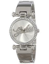 GUESS Womens U0287L1 Iconic Shine & Dazzle Crystal Logo Silver-Tone Watch