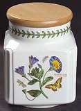 Portmeirion Botanic Garden Square Cookie Jar with Wood Lid, Fine China Dinnerware