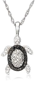 Sterling Silver Diamond Black and White Turtle Pendant