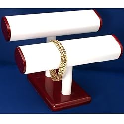 2 Tier Oval T-Bar Watch Bracelet Display White Leather