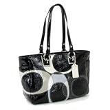 Authentic Coach Black Leather Inlaid Tote Purse 17127