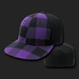 PURPLE PLAID LUMBERJACK FLAT BILL FLEX FIT BLACK HAT CAP SKATE HATS