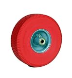 4.10 x 3.50 - 4 Carefree No-Flat Heavy Duty Hand Truck Tire - Sawtooth - Complete Wheel - Red - 2 1/2 Inch Offset - 5/8 Inch Bearing