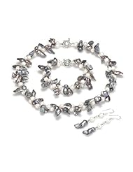 Hydia Two Strands Blister Pearl Necklace Bracelet Earrings Set 925 Sterling Silver Clasp