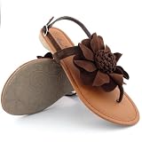 Women's Slingback Flat Thong Flower Sandals Brown , 5-10