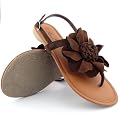 Women's Slingback Flat Thong Flower Sandals Brown , 5-10