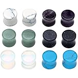 PiercingJ 12pcs Natural Gem Stone Double Flared Saddle Plug Gauge Ear Stretcher Piercing Jewelry Gauge kit 2g 0g 00g 12mm 14mm