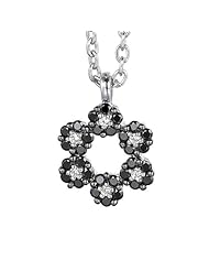 Ze Sterling Silver 3/8ct tw Black and White Diamond Flower Pendant