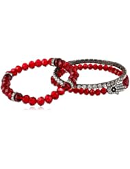 Nine West "Wristful Thinking" Hematite Red Hamsa Motif Stackable Stretch Bracelet, 2.6"