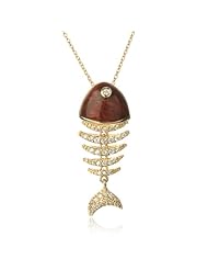 Lucky Moving Fish Bone Pendant with Brown Enamel-18"