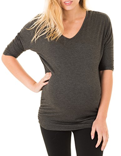 Caramel Cantina Maternity Dolman Half Length Sleeve Top (Small, Charcoal)