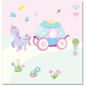 FunToSee Princess Children's Wall Decals, Carriage And Unicorn Scene FunToSee Princess Children's Wall Decals, Carriage And Unicorn Scene