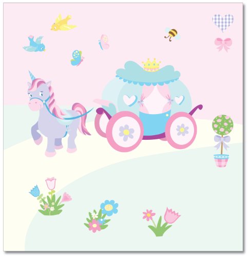 FunToSee Princess Wandsticker f&uuml;r Kinderzimmer, Kutsche und Einhorn