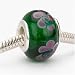 Murano Style Glass Lampwork Bead Fits Pandora Emerald Green With Pink Flower 14mm (1)