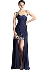 One Shoulder Floor Length Sequined Chiffon Evening Dress/Mother-of-the-Bride Dress 
