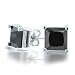Bling Jewelry Unisex Mens Black CZ Sterling Silver Basket Set Square Princess Cut Stud Earrings