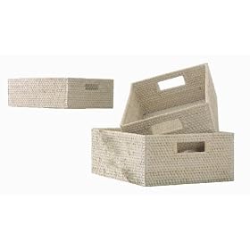 Tag Whitewashed Rectangular Rattan Basket Nested with Handles, Set of 3 by Tag