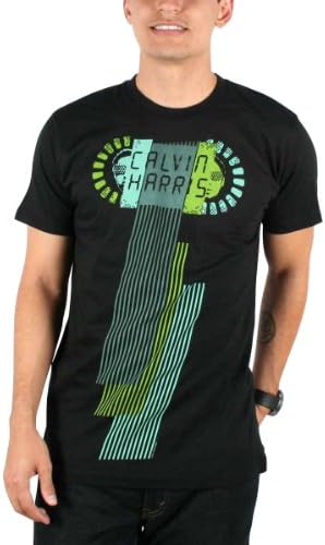 Calvin Harris - Mens Horizontal Lines T-shirt in Black, Size: Large, Color: Black