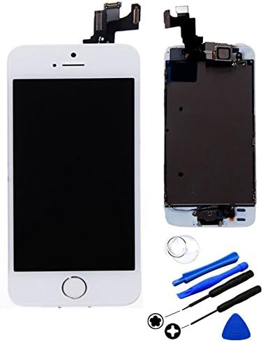 Repair Cracked iPhone 5S/SE Display Screen Touch Digitizer Assembly Replacement With Home Button(No Finger Scan), Front Camera, Ear Speaker, Repair Tools, White