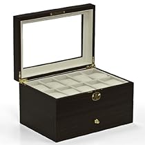 Watch Box Large 20 Mens Walnut Wood Display Glass Top Jewelry Case Organizer New