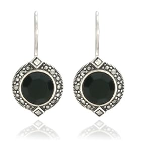 Sterling Silver Marcasite Faceted Onyx Earrings by Amazon.com Collection