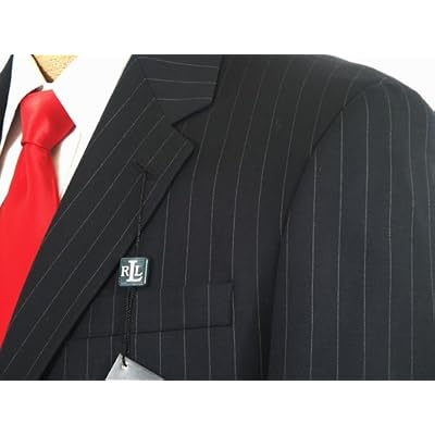 Ralph Lauren Mens Single Breasted 2 Button Black Pinstripe Wool Suit - Size 54XL